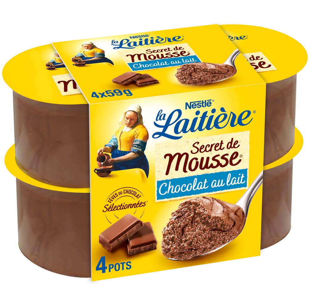 La Laitière - Secret de mousse crème dessert, chocolat au lait (4 x 59g)