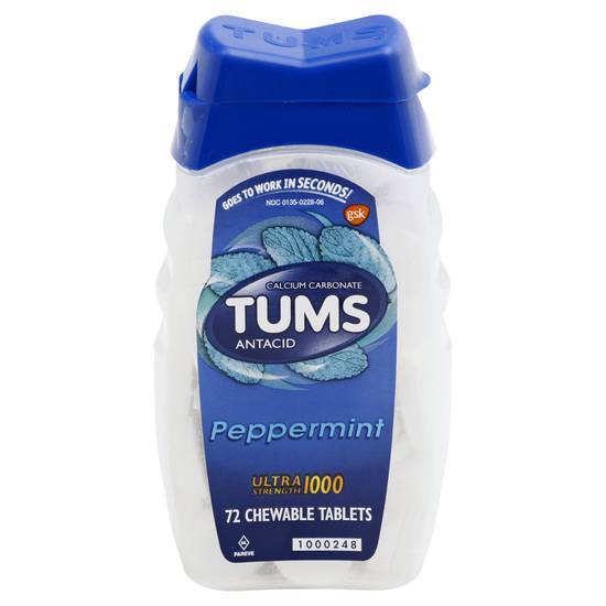 Tums Peppermint Ultra Strength 1000 Chewable Tablets Antacid, (72 ct)