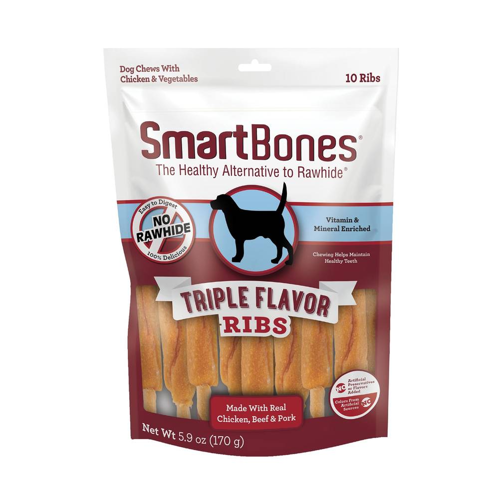 SmartBones® Triple Flavor Ribs Dog Treat - Chicken, Beef & Pork (Flavor: Chicken, Beef & Pork, Size: 10 Count)