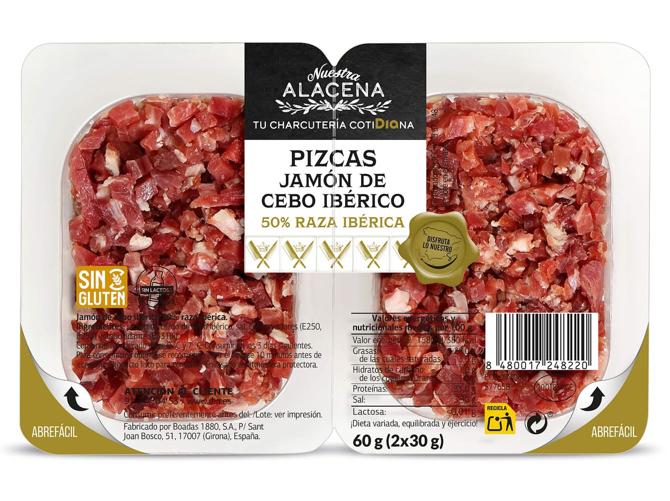 Pizcas De Jamón De Cebo Ibérico 50 % Nuestra Alacena De Dia Bandeja 60 G