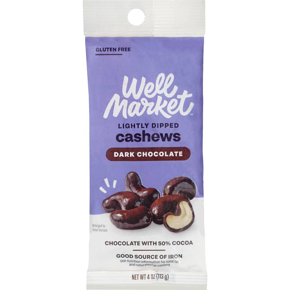 Well Market Thinly Dipped Dark Chocolate Cashews, 4 Oz