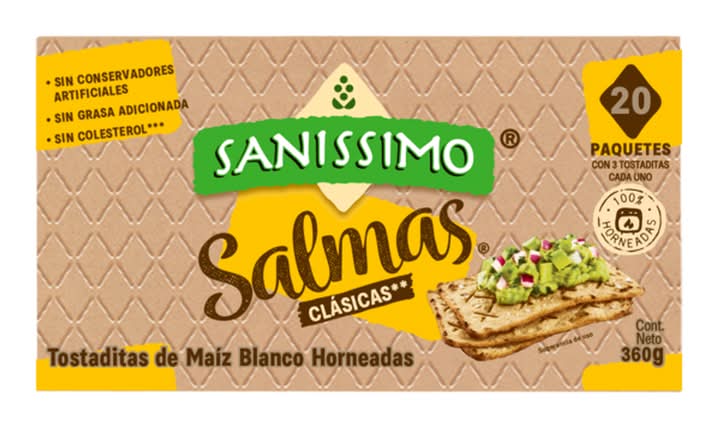 Saníssimo · Salmas tostaditas de maíz blanco horneadas (20 x 3 un)