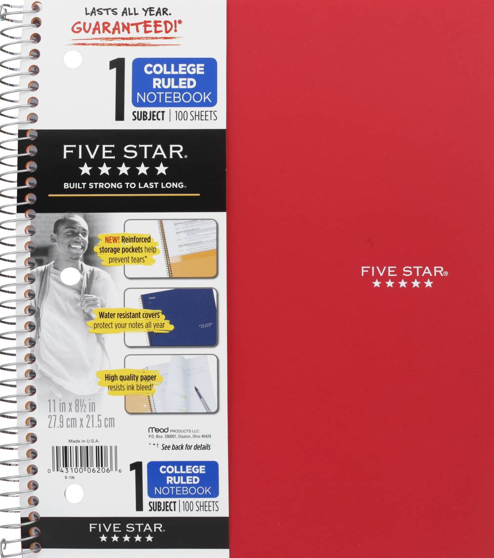 Mead 100 Sheets Five Star 1 Subject College Ruled Notebook