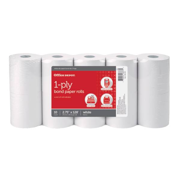 Office Depot 1 Ply Bond Paper Rolls, 2-3/4" x 128", White (10 ct)