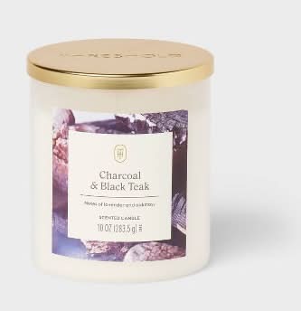 Threshold Lidded Glass Jar Candle, Charcoal-Black Teak (10 oz)