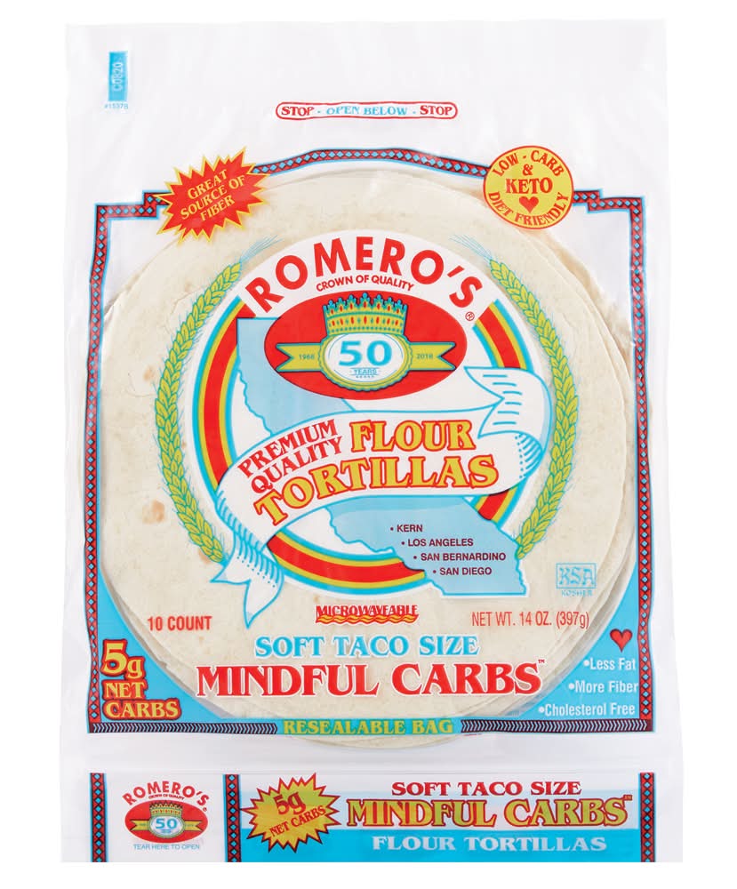 Romero's Mindful Carbs Soft Taco Premium Quality Flour Tortillas (14 oz, 10 ct)