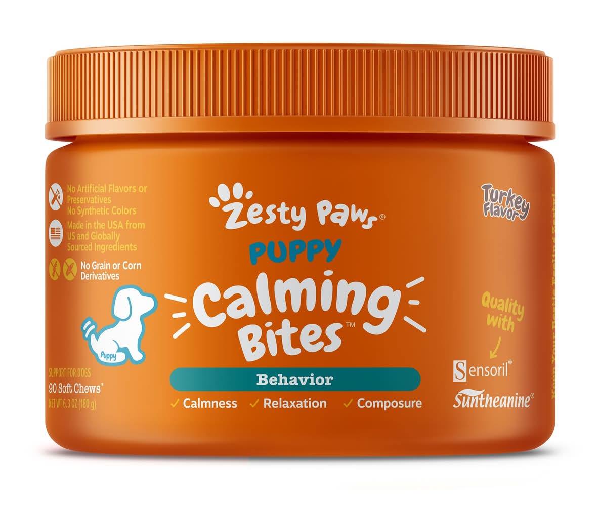 Zesty Paws Puppy Calming Bites for Stress Anxiety & Hyperactivity, Turkey Flavor, 90 CT (Color: Orange)