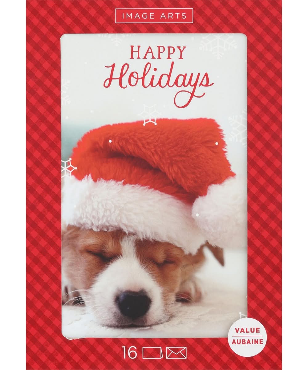 Hallmark Cozy Puppy Dog in Santa Hat Christmas Greeting Cards (16 ct)