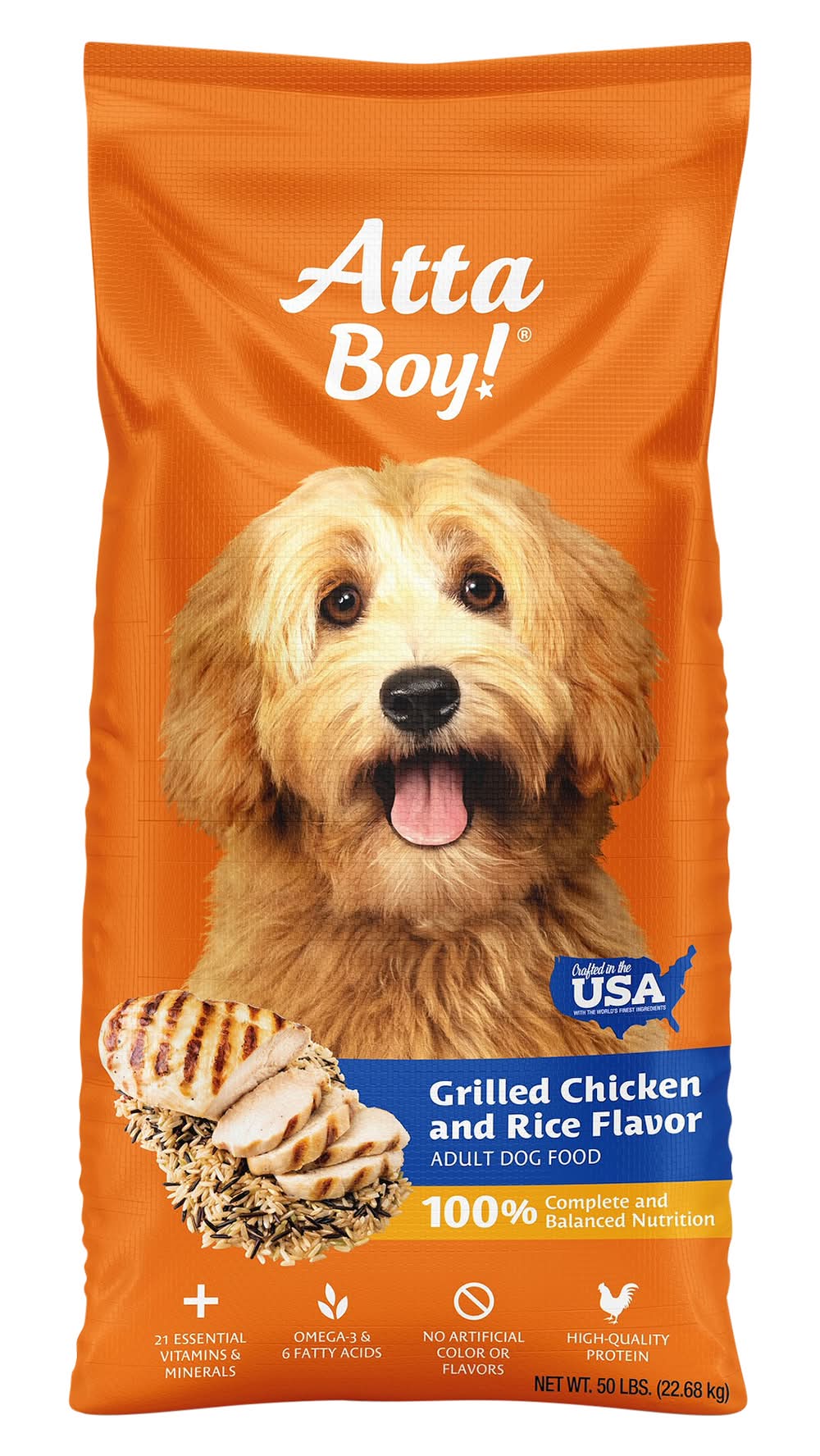 Atta Boy! 100% Complete & Balanced Nutrition Dry Dog Food, Grilled Chicken and Rice Flavor, Adult (50 lbs)