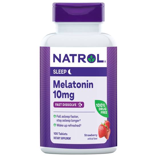 Natrol Value Size Tablets 10 mg Maximum Strength Sleep Strawberry Flavor Melatonin (100 ct)