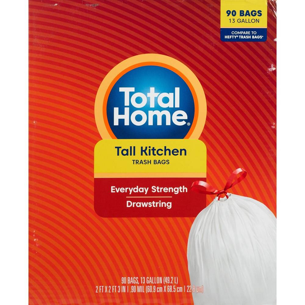 Total Home 13 Gallon Tall Kitchen Trash Bags, 90 ct