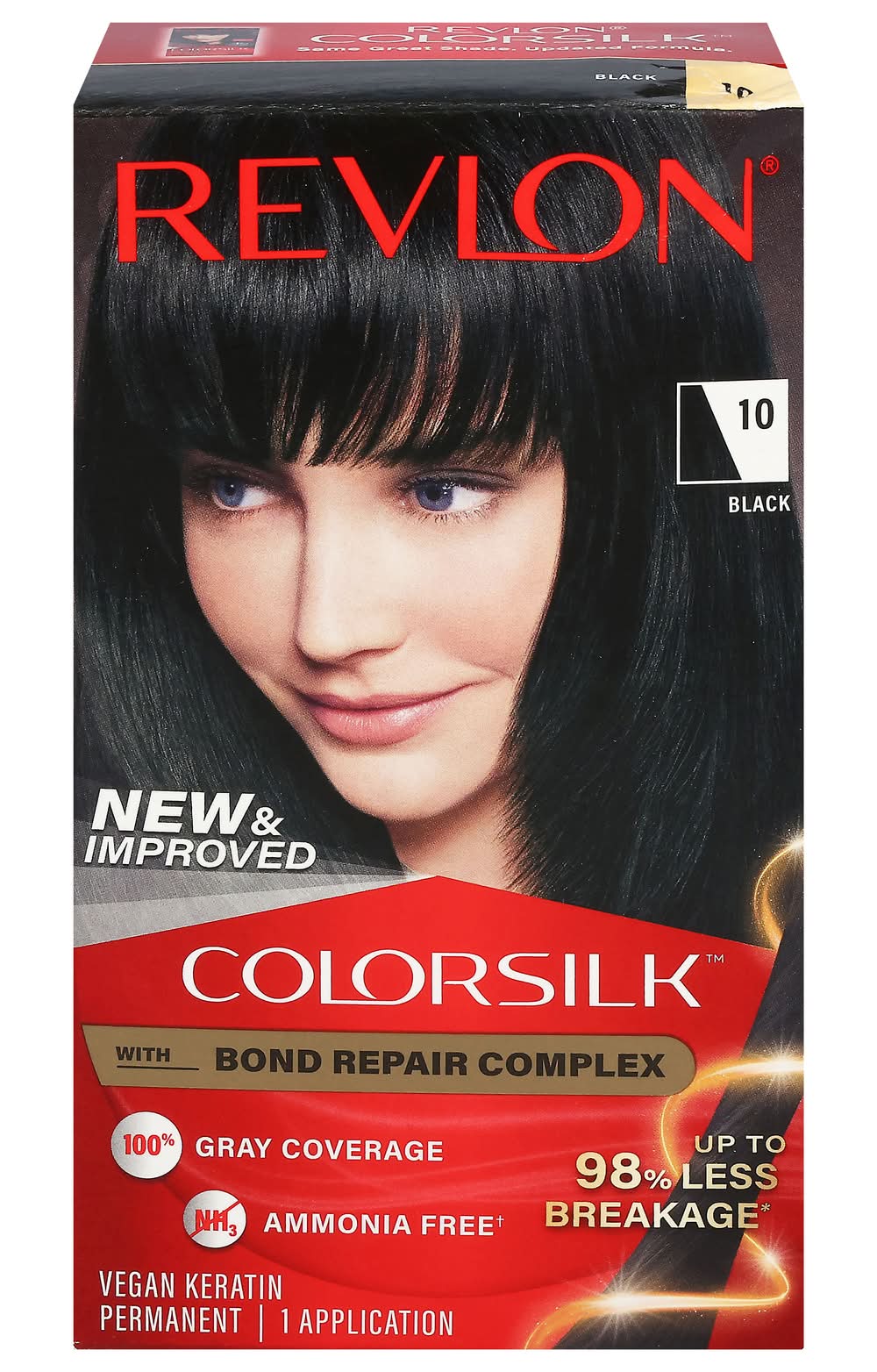 Revlon Permanent 100% Gray Coverage Beautiful Colorsilk Hair Dye, Black 10 (4.4 fl oz)