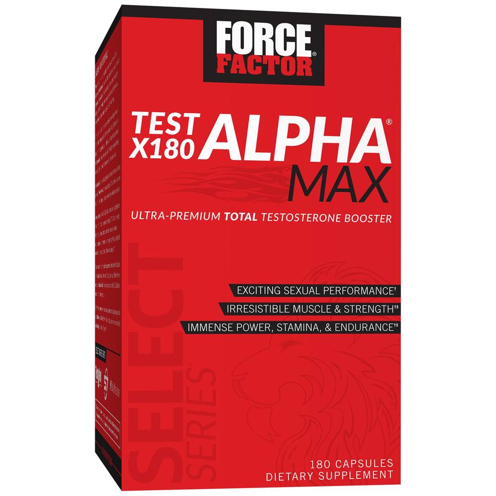 Force Factor Test X180 Alpha Max Ultra Premium Total Testosterone Booster Supplements (180 ct)