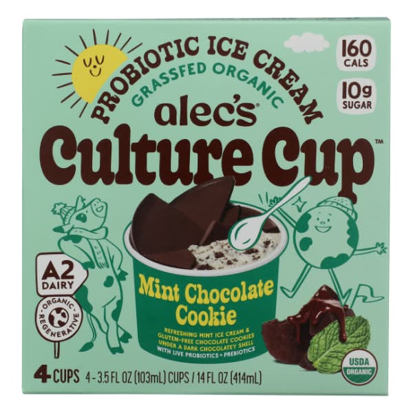 Alec's Culture Cup Probiotic Ice Cream, Mint-Chocolate Cookie (4 x 3.5 fl oz)