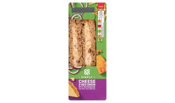Co-op Simply Cheese & Red Onion with Mayonnaise on Malted Bread