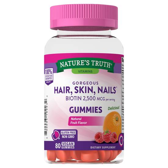 Nature's Truth Natural Fruit Flavor Gummies Gorgeous Hair, Skin & Nails, 80 Pcs