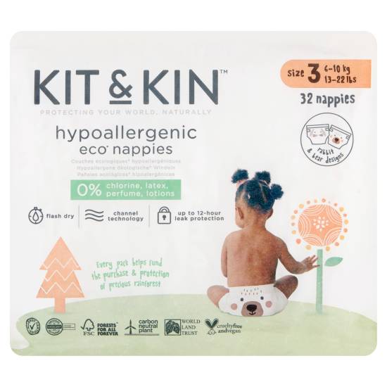Kit & Kin Hypoallergenic Eco Nappies Size 3, 6-10kg, Nappies ( 32 ct )