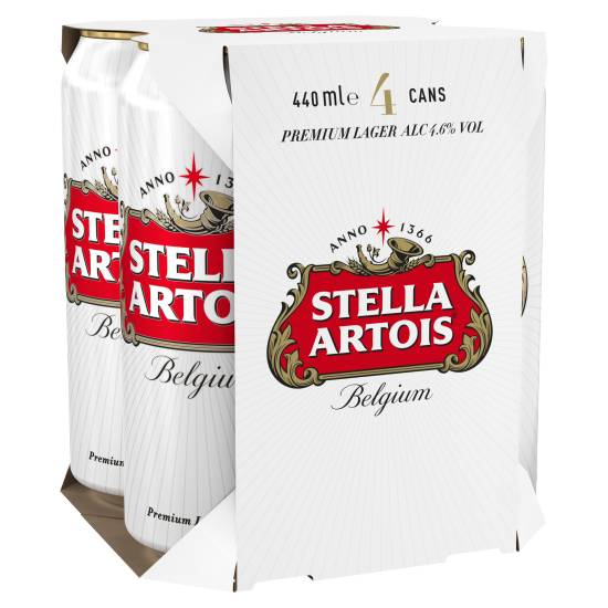 Stella Artois Belgium Premium Lager Beer Cans (4 x 440ml)