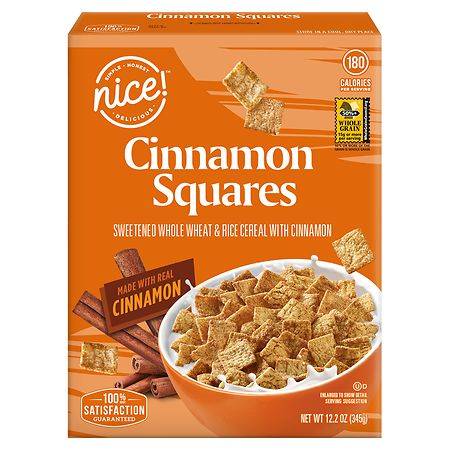 Nice! Sweetened Whole Wheat and Rice Squares Cereal, Cinnamon (12.2 oz)