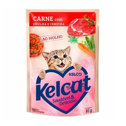 Kelco ração úmida para gatos kelcat carne com ervilha e cenoura ao molho