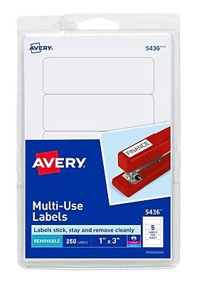 Avery Laser/Inkjet Multipurpose Labels, 1 x 3, White, 250 Labels/Pack (5436)