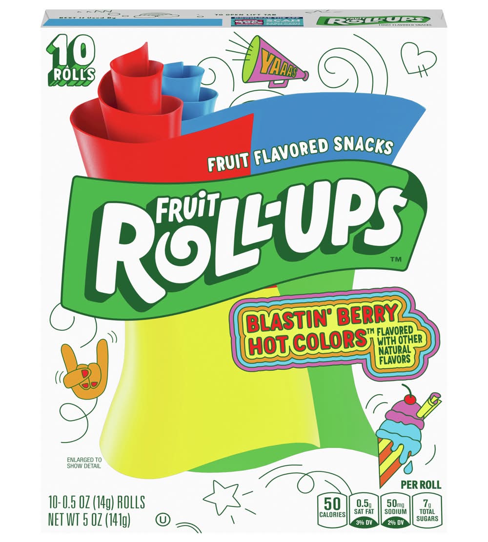 Fruit Roll-Ups Hot Colors Fruit Flavored Snacks, Blastin' Berry (10 x 0.5 oz)