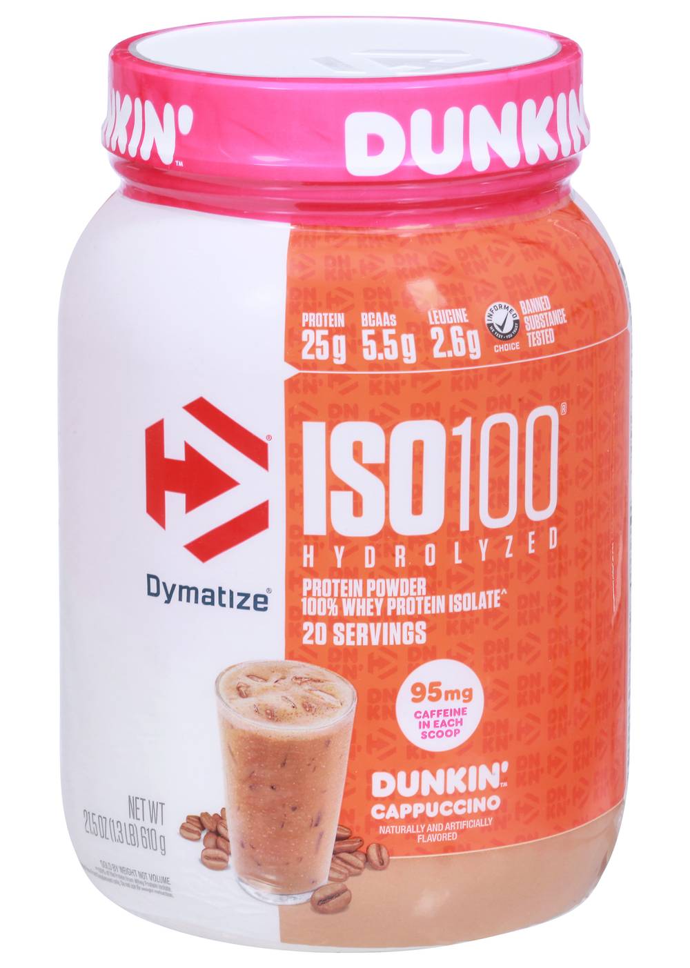 Dymatize Iso 100 Hydrolised Protein Powder, Dunkin Cappuccino (1.3 lbs)