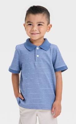 Cat & Jack Toddler Boys' Short Sleeve Striped Polo Shirt, 2T, Blue