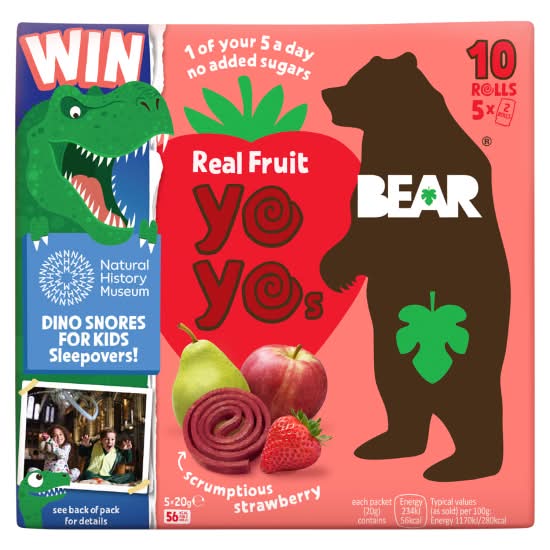 BEAR Strawberry, Yoyos Real Fruit Scrumptious Snack Rolls (10 pack)