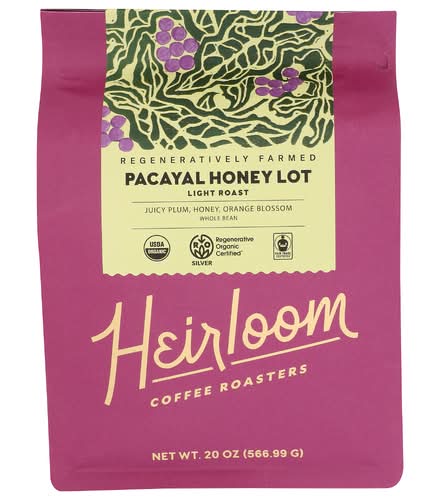 Heirloom Coffee Roasters Organic Pacayal Honey Lot Light Roast Whole Bean Coffee