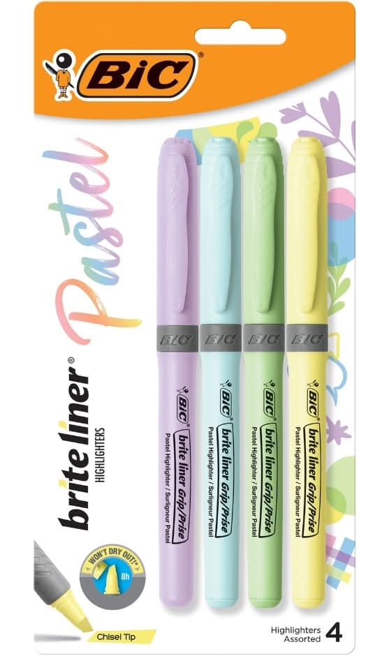 BiC Brite Liner Grip Chisel Tip Pastel Highlighter Set, Assorted (4 ct)
