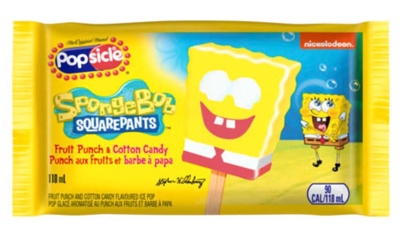 Popsicle Sponge Bob Squarepants Ice Pop, Fruit Punch-Cotton Candy (118 ml)