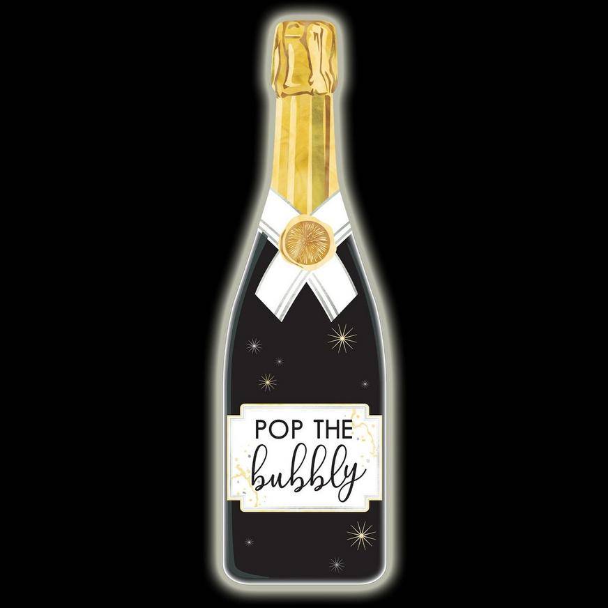 Light-Up New Year's Eve Champagne Bottle Wood Sign, 16.5in