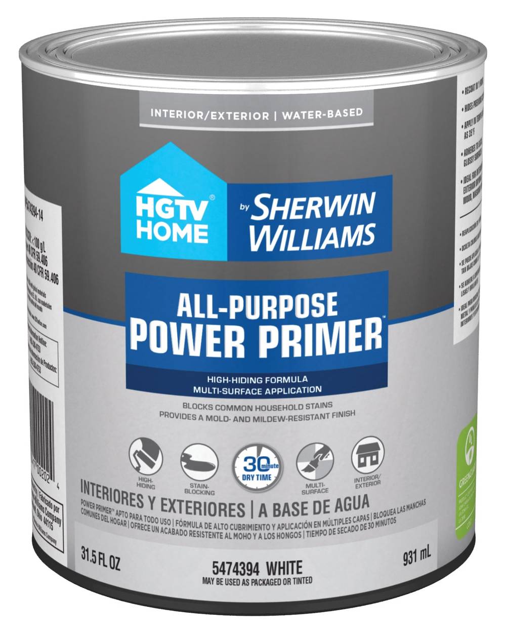 HGTV HOME by Sherwin-Williams All-Purpose Power Interior/Exterior Multi-purpose Water-based Wall and Ceiling Primer (1-quart) | HP5474394-14