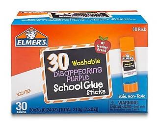 Elmer's School Washable Glue Sticks, 0.24 oz., Purple, 30/Pack (2159542)