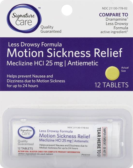 Signature Care Motion Sickness Relief Meclizine Hci 25 mg (12 tablets)