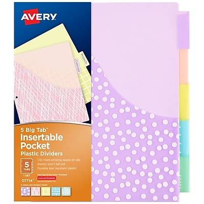 Avery Big Tab Insertable Plastic Dividers With Pocket (5 ct) (8.5" x 11"/multicolor)