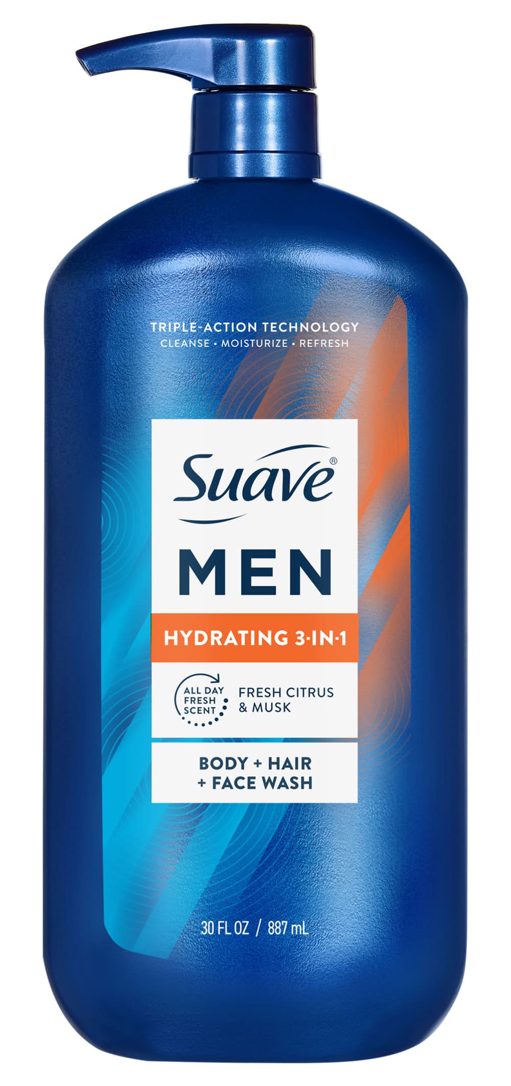 Suave Hydrating 3 in 1 Hair Face & Body Wash, Citrus-Musk, Men (30 fl oz)