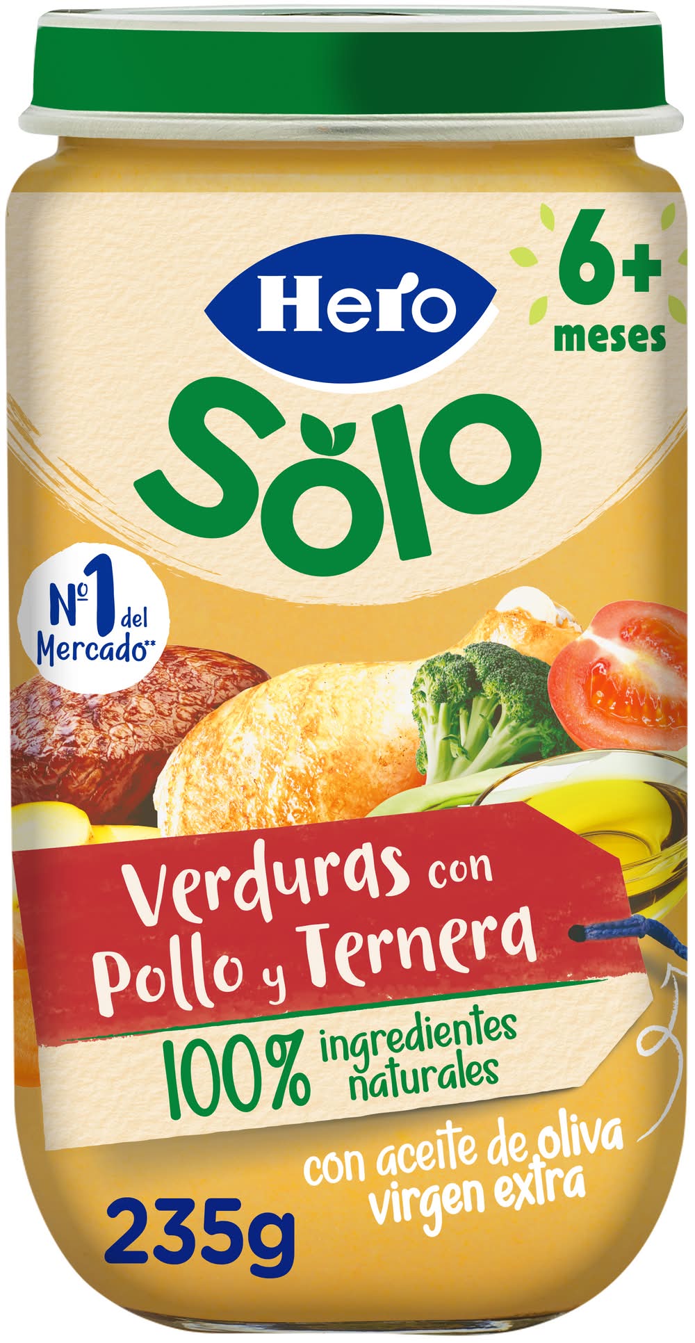 Papilla de verduritas con pollo y ternera · Hero Baby (235 g)