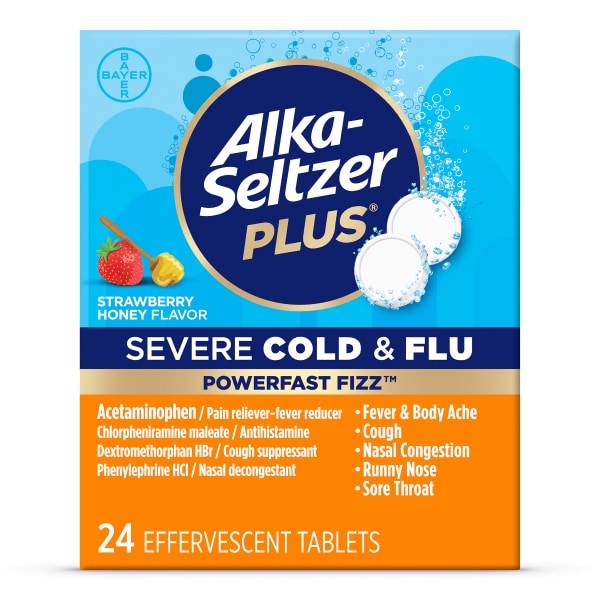 Alka-Seltzer Plus Severe Cold & Flu Powerfast Fizz Effervescent Tablets, Strawberry Honey (24 ct)