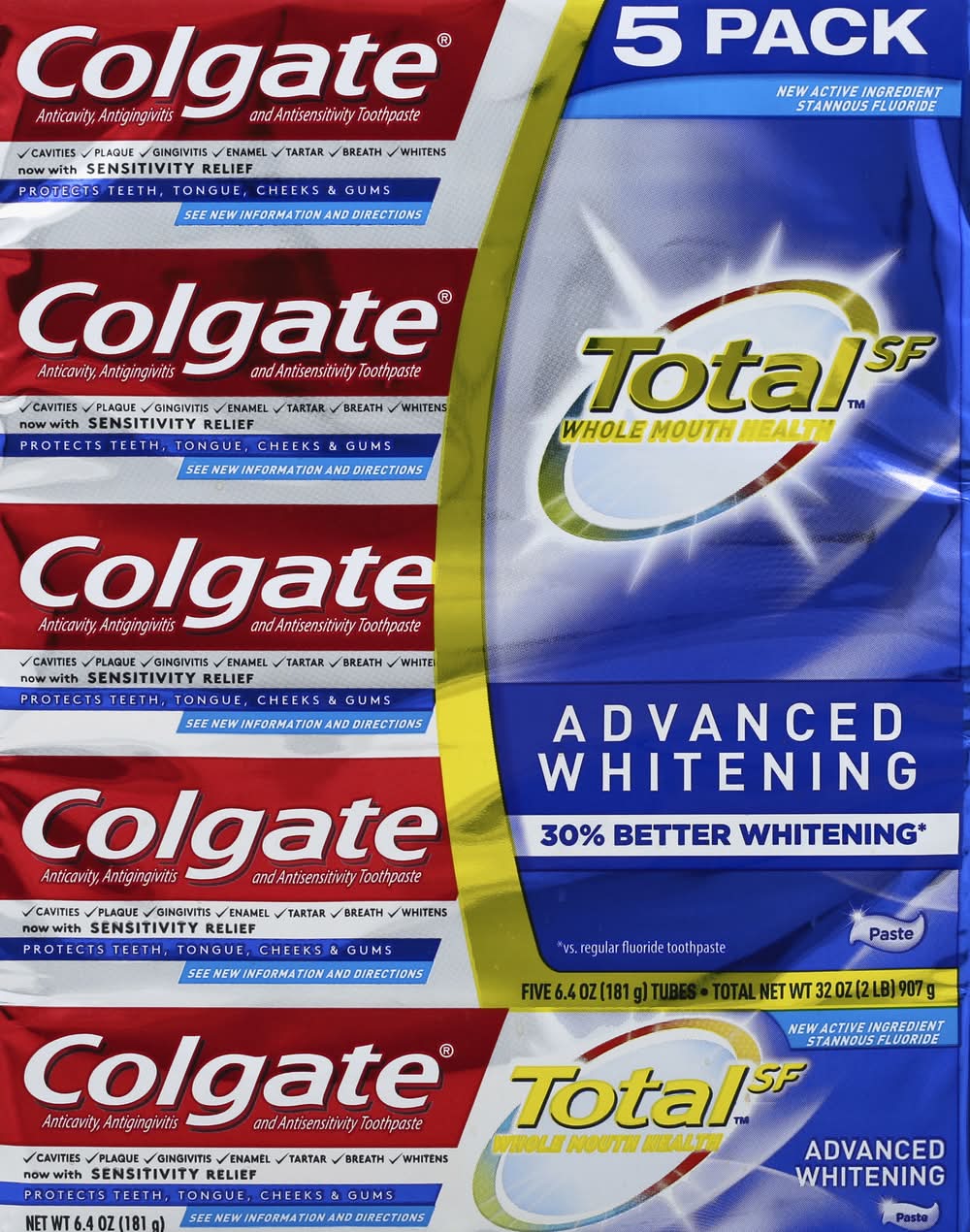 Colgate Total Sf Advanced Whitening Toothpaste (5 x 6.4 oz)