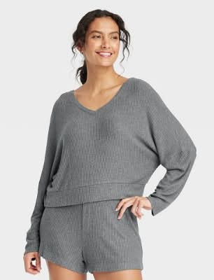 Auden Cozy Ribbed Pullover, Women, L, Dark Gray