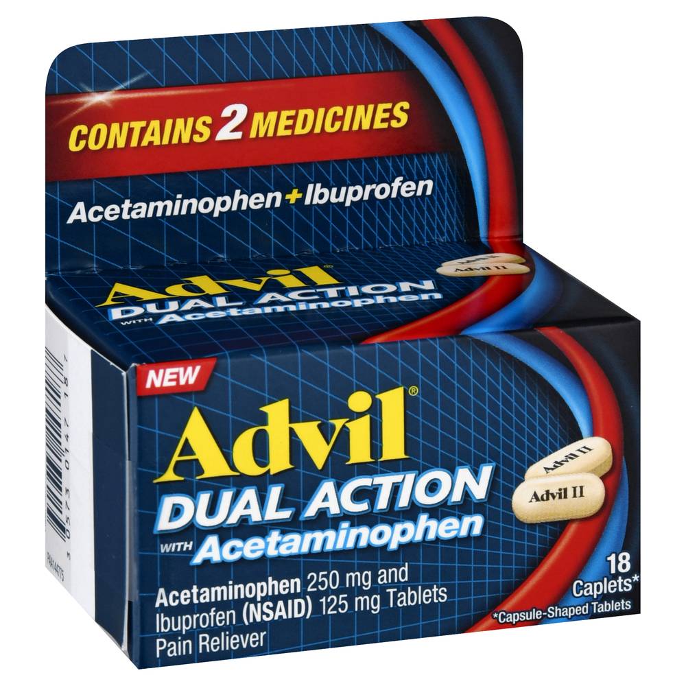 Advil Dual Action With Acetaminophen Pain Reliever Caplets (18 ct)