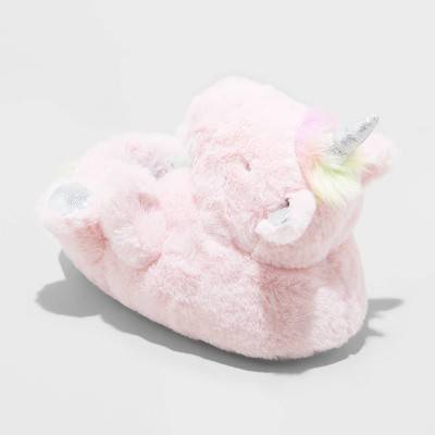 Kids' Cass Unicorn Slippers - Cat & Jack™ Pink 13-1: Machine Washable, Slip On, Non Marking Sole, Soft Outsole