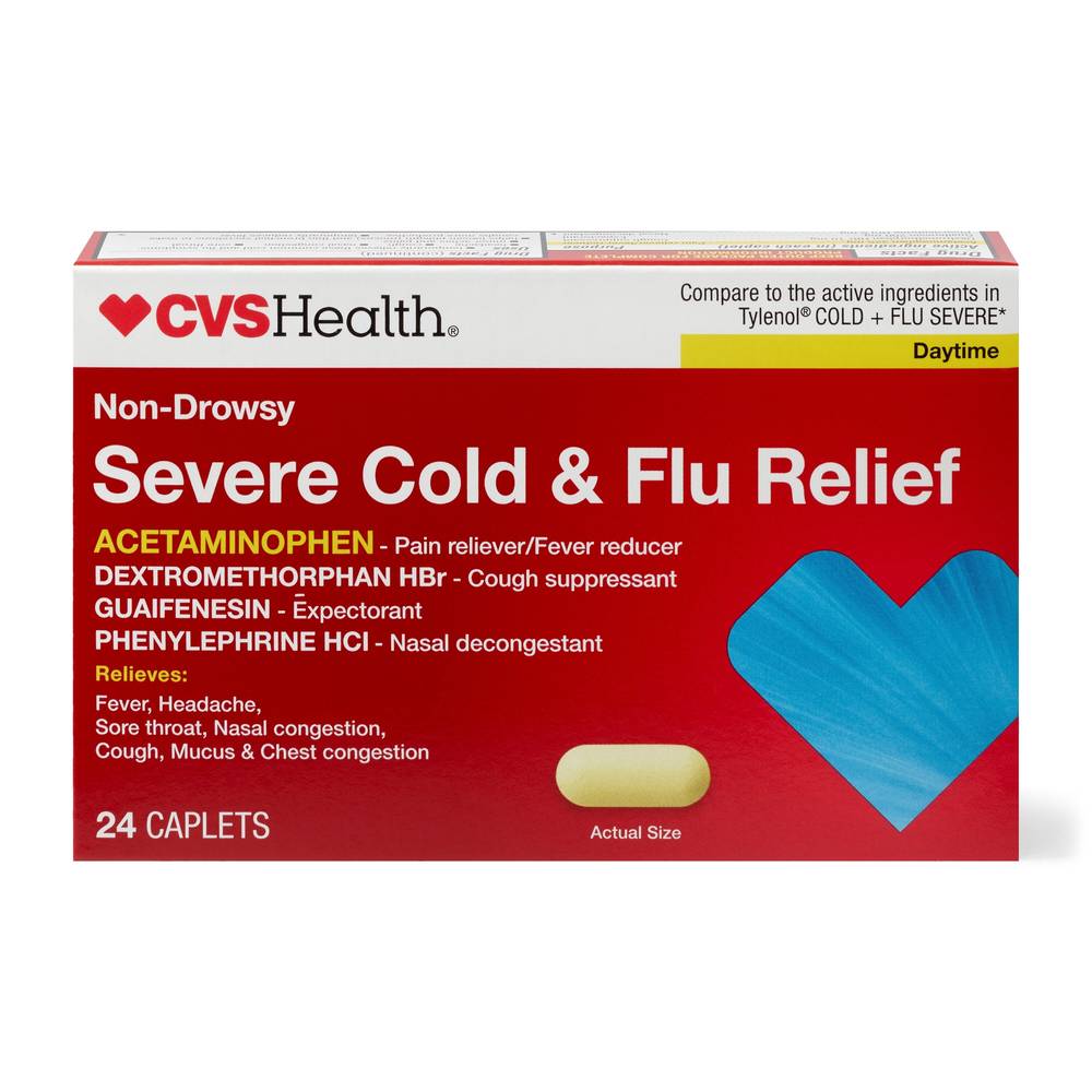 CVS Health Non Drowsy Sever Cold & Flu Relief Caplets, 24 CT