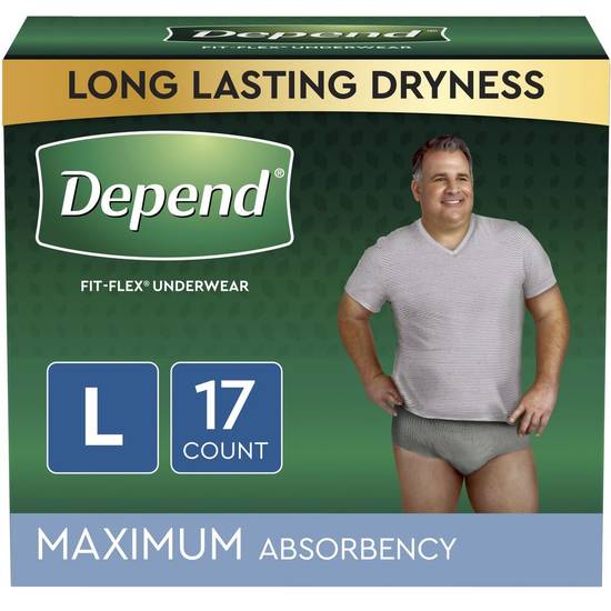 Depend Fit-Flex Incontinence Underwear for Men Maximum Absorbency Large Gray (17 ct)
