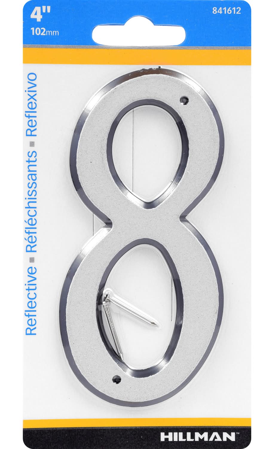 Hillman 4 In. Reflective Silver Plastic Nail-On Number 8 1 Pc