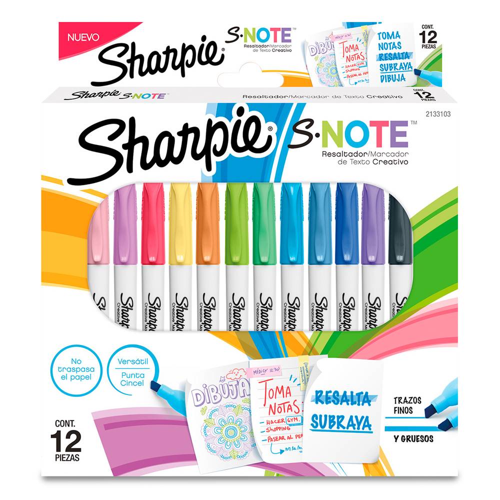 Sharpie resaltador s-note intenso (12 piezas)