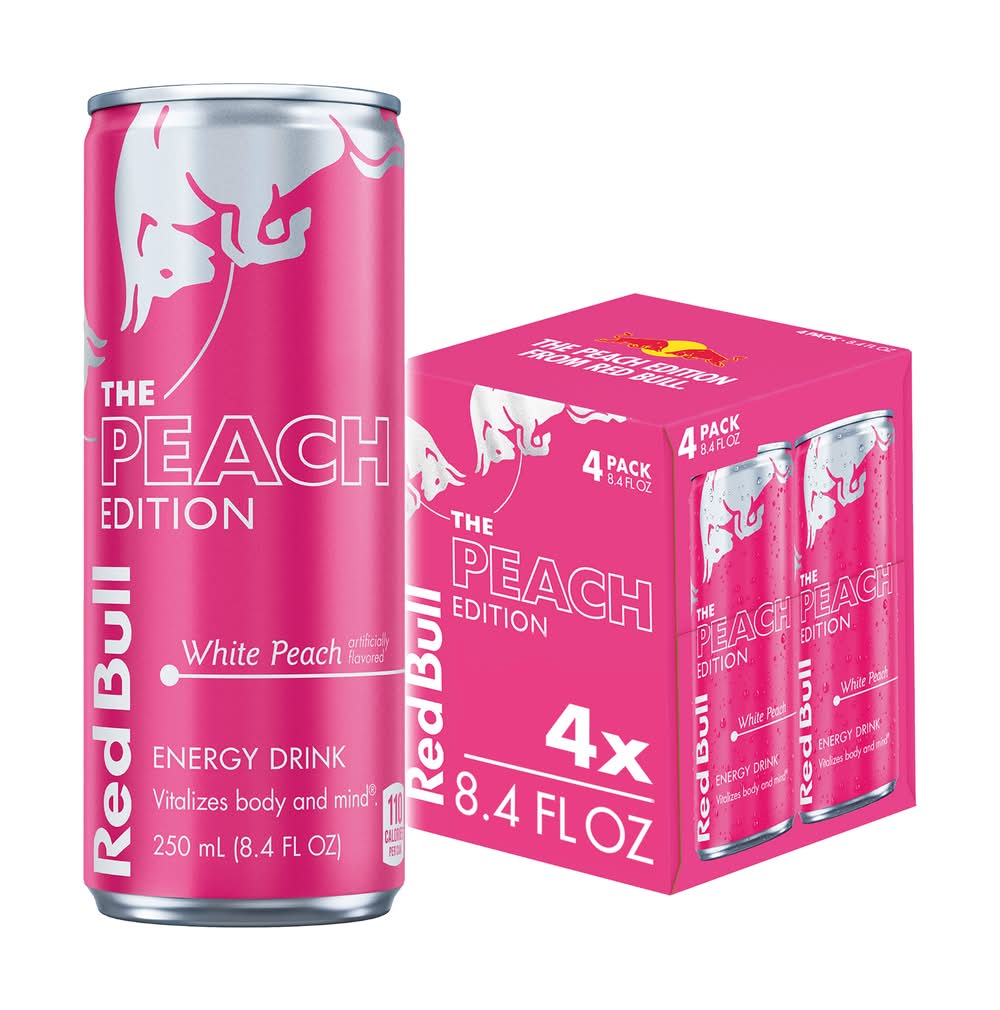 Red Bull Energy Drinks, White Peach (4 x 250 ml)