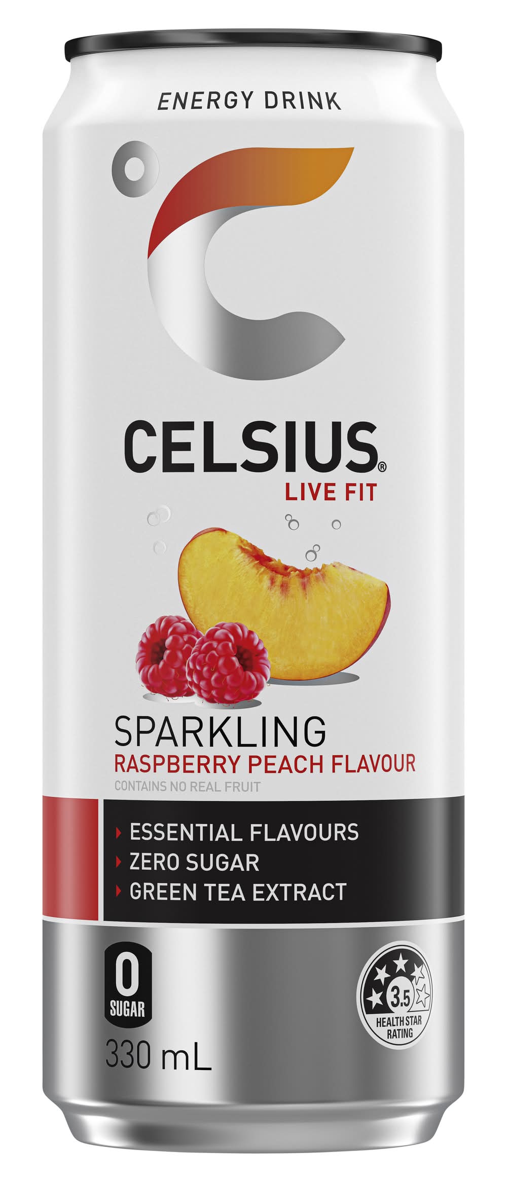 Celsius Live Fit Zero Sugar Sparkling Energy Drink, Raspberry Peach (330mL)